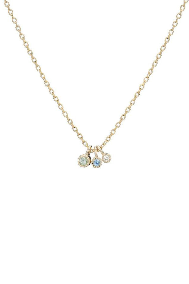 Jennie Kwon :: Moon Drop Necklace 16” Green Sapphire, Aquamarine, Diamond