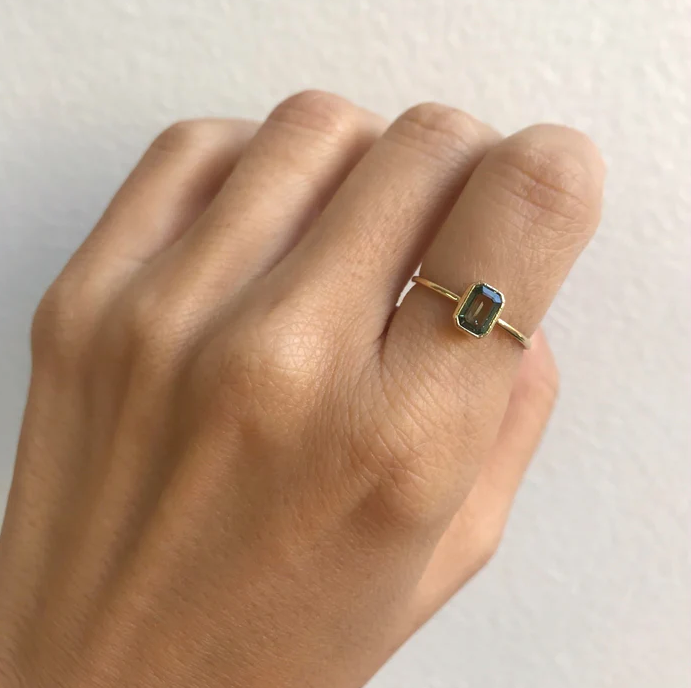 Jennie Kwon Designs :: Emerald Cut Green Sapphire Wisp Ring size 7