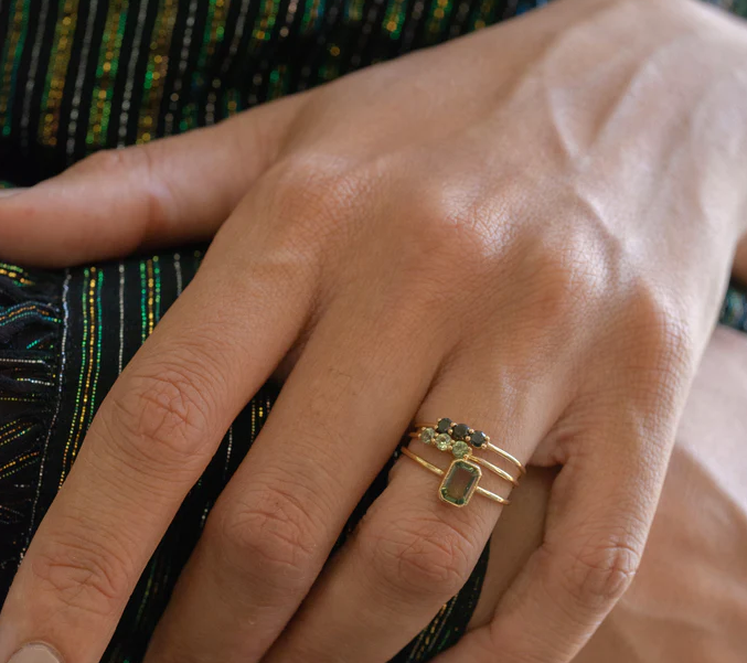 Jennie Kwon Designs :: Emerald Cut Green Sapphire Wisp Ring size 7