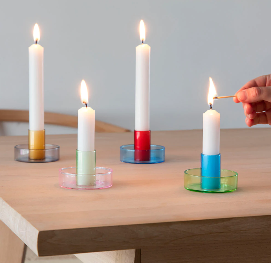 Block Design :: Glass Candle Holder, Duo Tone
