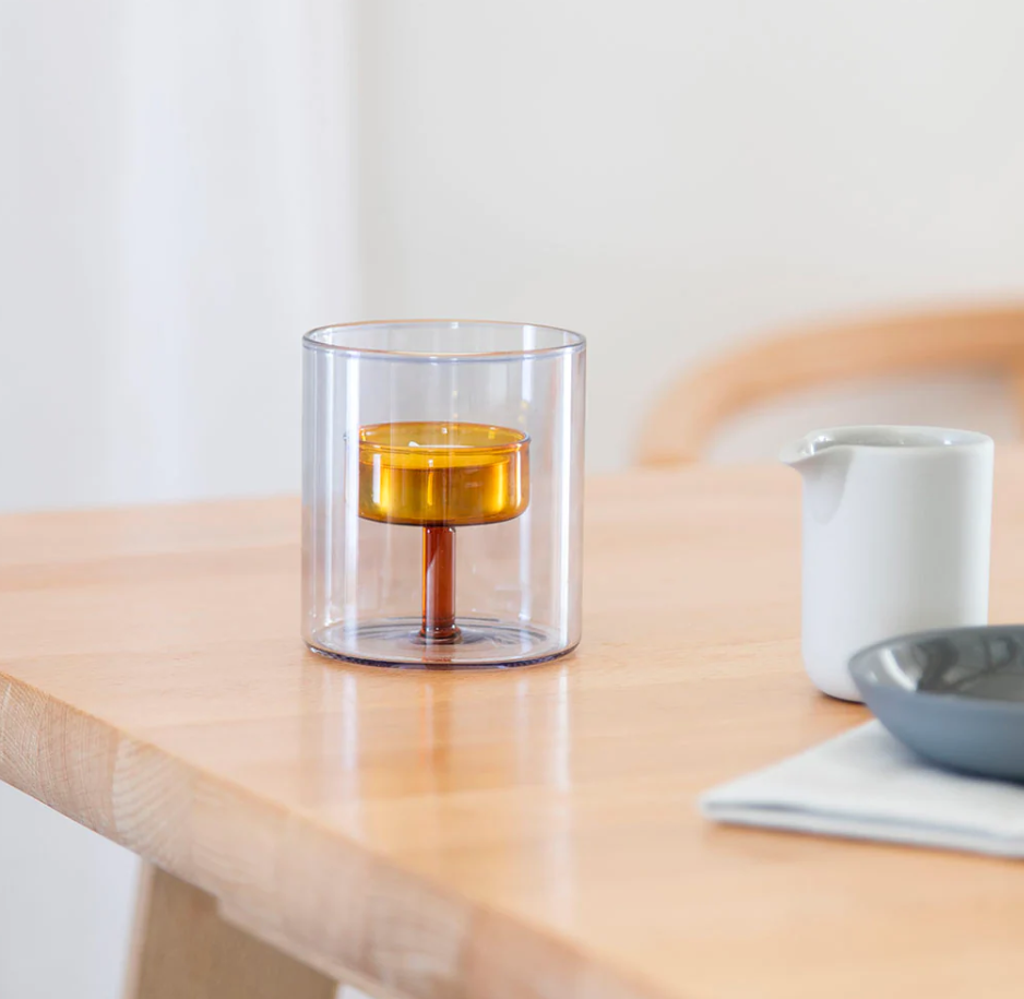 Block Design :: Glass Tea Light Holder, Duo Tone