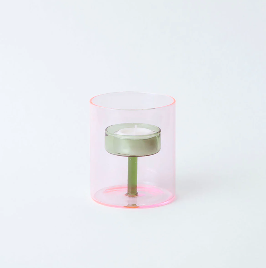Block Design :: Glass Tea Light Holder, Duo Tone