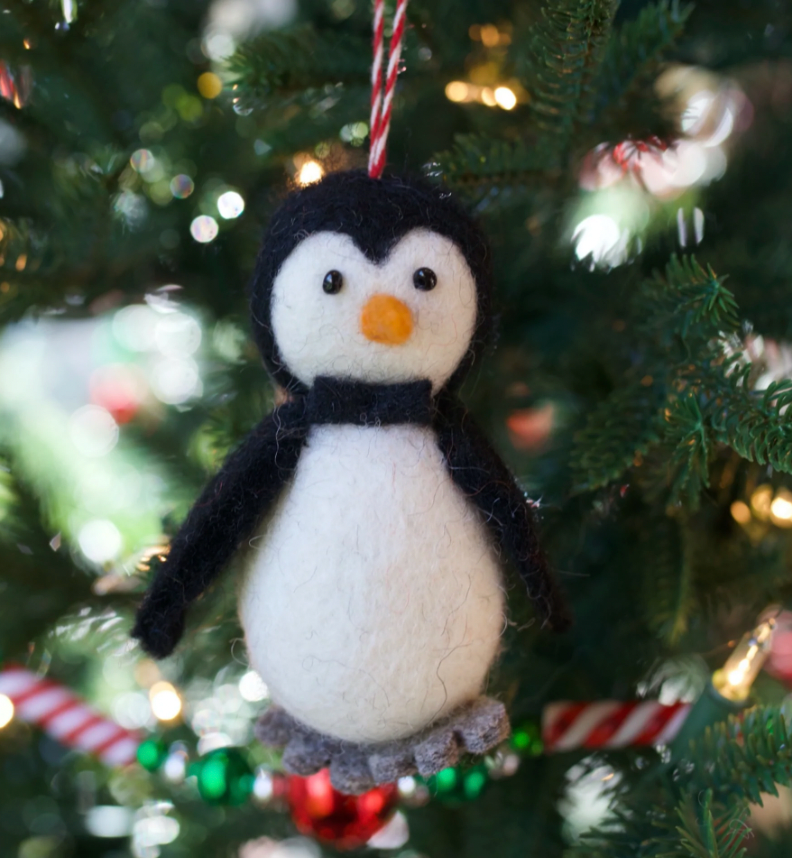 Penguin w/ Bowtie Tufted Wool Ornament