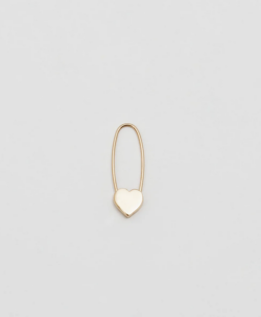 Loren Stewart :: Heart Safety Pin Earring, 14K Yellow Gold SINGLE