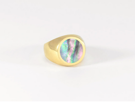 Legier :: Black Mother of Pearl ROUND Stone Signet Ring Size 6