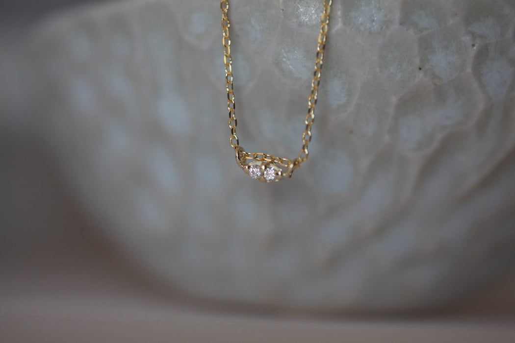 Gjenmi :: Twin White Diamond Necklace, 14K 16”