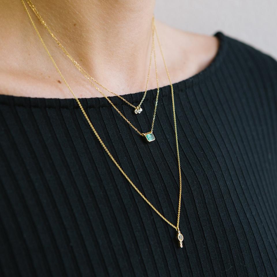 Jennie Kwon :: Moon Drop Necklace 16” Green Sapphire, Aquamarine, Diamond